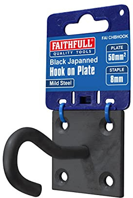 Faithfull FAICHBHOOK 8 mm Black Jappaned Steel Hook On Plate (50 x 50 mm), 50 mm l x 50 mm w