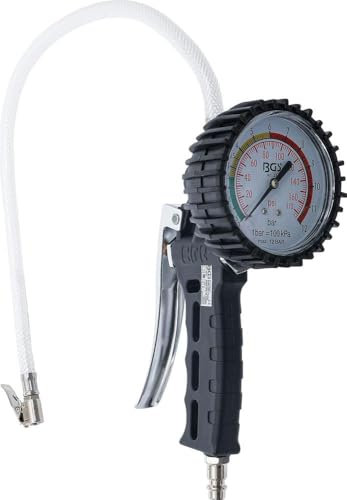 BGS Druckluft-Reifenfüll-Pistole 0-12 bar Luftdruckprüfer PSI Reifendruckprüfer Druckluft Reifenfüllpistole Druckluftpistole Reifendruckmessgerät 3242 Druckluftreifenfüllpistole Reifenfüller Manometer