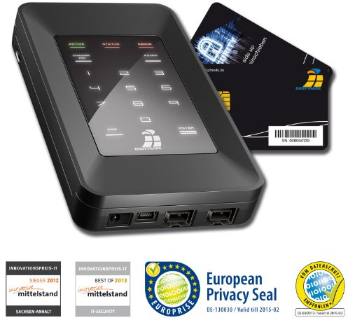 Digittrade HS256S 2TB Externe Festplatte (6,35 cm (2,5 Zoll) USB 2.0) mit 256-Bit AES Hardware-Verschlüsselung, Smartcard und PIN schwarz