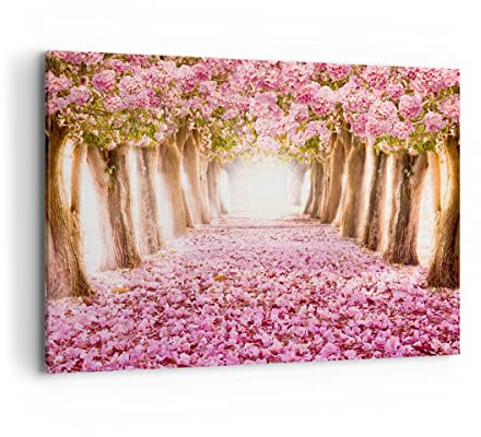 ARTTOR Leinwandbild 100x70cm Wandbild Botanik Landschaften - 2794 | Baum Blumen Kirsche Groß Wanddekoration Wohnzimmer Schlafzimmer Küche Wanddeko Wand Kunstdruck Wandkunst Wall Decor ARTTOR