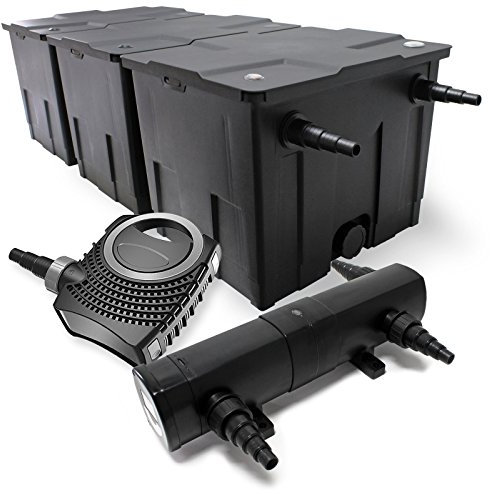 Wiltec Kit complet: CBF-350C Filtre de bassin jusqu'à 90000 L Biologique, NEO10000 SuperECO pompe de filtration 10000l/h 80W, CUV-224 lampe uv UVC Clarificateur avec 24W