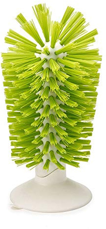 Joseph Joseph 85103 Brush-Up Glass Brush with Suction Cup Upright Stays in Sink Bristle Scrub Kitchen Bottle Cleaning Washing, Green