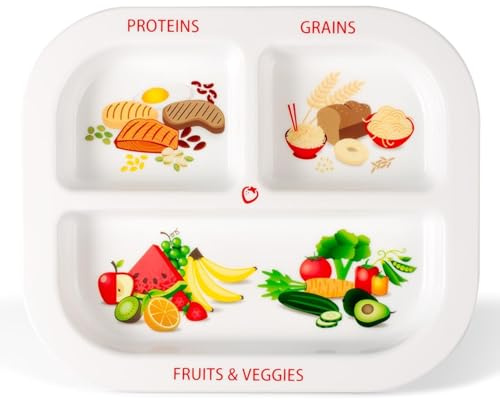Health Beet Portionstallrik för barn, småbarn – rektangulär barntallrik med avdelare och näringsdelar för hälsosamma matvanor (en tallrik)