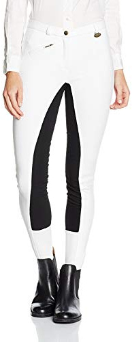 HKM Reithose -Basic Belmtex Grip- 3/4 Besatz 5909, Pantaloni Da Equitazione Donna, Bianco (Weiß/Schwarz), 34