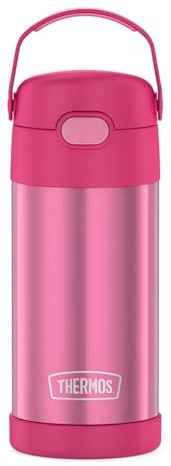 THERMOS FUNTAINER Water Bottle with Straw - 12 Ounce - Kids Stainless Steel Vacuum Insulated Water Bottle with Lid, Pink