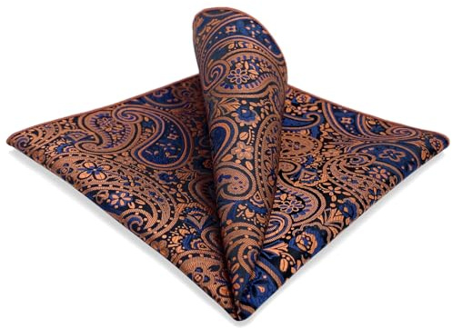 shlax&wing Men's Pocket Square Paisley 12.6 Orange Blue