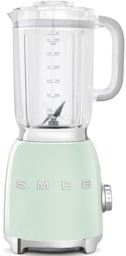 Smeg, Frullatore da Tavolo BLF01PGEU 1,5L, 4 Livelli di Velocità, 3 Funzioni Smoothie, Pulse e Tritaghiaccio, Blocco Motore e Tappo Dosatore, Base Antiscivolo, Avvolgicavo, 800W, Verde Pastello