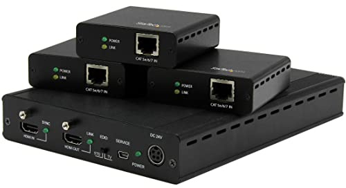 StarTech Extensor Divisor HDMI 1x3 por Cable Cat5e/Cat6, 4K, 3 Receptores | 4K Ultra HD hasta 35m, 1080p hasta 70m, Audio Dolby TrueHD y DTS-HD MA