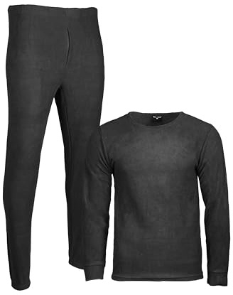 Mil-Tec Thermofleece Unterwäsche Set • Thermounterwäsche Herren • Lange Unterhose + Longsleeve Herren • Thermounterhemd + Thermohose • Outdoor Unterwäsche Männer • Funktionsunterwäsche • Schwarz, S