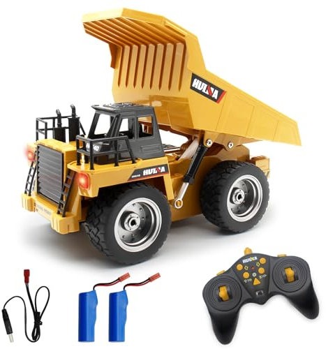 fisca Ferngesteuerter Muldenkipper 2.4Ghz RC Truck 9 Kanal 4WD Mine Baufahrzeug Spielzeug mit LED Licht und Metallkabine für Kinder ab 5 6 7 8 9 Jahren