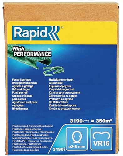 Rapid Zaun-Ringklammern VR16 grün, 3.190 Stk. für Maschendrahtzaun | Für Ø 2–8 mm Drähte; kunststoffummantelt; grün; 3.190 Stk.; kompatibel mit FP20 & FP216 Rapid Zaunzangen