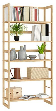 Casaria® Badregal Standregal Holz 5 Böden 58x27x136 cm Groß Stehend Offen 50kg Belastbarkeit Kiefer Bad Badezimmer Küche Wohnzimmer Keller Regal Natur