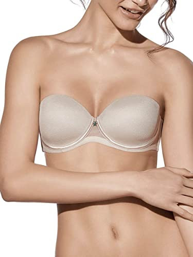 Selene, Reggiseno Donna a Fascia, con Coppe Pre-Formate, Ferretto e Trasparenze, Spalline Inseribili, Collezione Esmeralda, Colore Terra, Taglia 4C