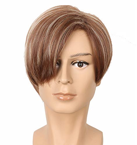 Yuehong Perruque Homme Courte Droite Brune de Mode Cheveux de Cosplay Anime Costume Perruque avec Fibres Synthétiques Résistantes à la Haute Température Douce Respirante Durable