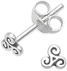 Sterling Silver Tiny swirls triskelion stud Earrings - SIZE: TINY 4mm. Gift boxed silver triskelion earrings. 5071