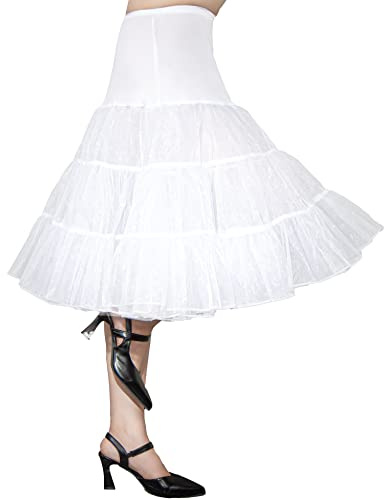 Modeway Crinoline Petticoat Skirt For Women 50s Retro Cosplay Poodle Dresses Short Knee Length Tulle Underskirt(White,M)