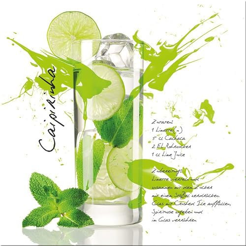 artissimo, Glasbild, 50x50cm, AG2119A, Caipirinha, Küchenbild, Cocktails, Bild aus Glas, moderne Wanddekoration aus Glas, Wandbild Wohnzimmer modern