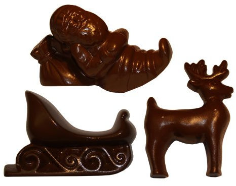 Molde de policarbonato para chocolate: Santa, trineo y reno, 6 cavidades (2 de cada forma).
