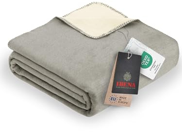 Ibena Dublin Kuscheldecke 150x200 cm - Wendedecke hellgrau wollweiß , angenehm warm und besonders weiche Baumwollmischung, hervorragende Qualität