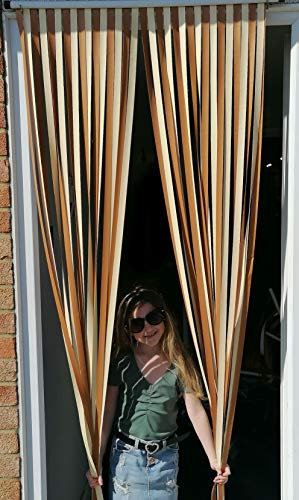 Heavy Duty Bug Blind,Strip Blind/Fly Blind-80cm wide (Standard UK door width)-GOLD/CREAM Complete with self adhesive fitting hooks for uPVC Door frames