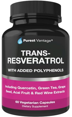 Resveratrol Supplement - Potent 1400mg Formula with Trans Resveratrol, Quercetin, Grape Seed, Green Tea, Acai and Red Wine Extract - 60 Veggie Capsules