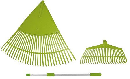 Xclou Garden Laubbesen Set 3tlg. grün, Harke mit extra breiter Fächerung, Rechen mit ausziehbarem Teleskopstiel, 76x57x5 cm