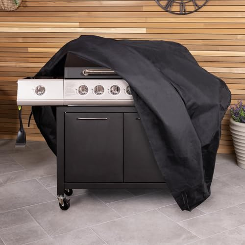 CHARLES BENTLEY Universal Gas Charcoal Premium BBQ Cover, Waterproof Finish, Heavy Duty, Fastener Straps, Rip Proof, Polyester Canvas Extra Large 6-7 Burner BBQ (126x180x75cm)