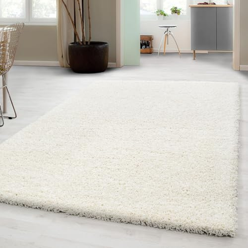 Carpetsale24 Shaggy Hochflor Teppich 300x400 cm Creme weich flauschig modern einfarbig Für sehr große Räume für Wohnzimmer Schlafzimmer Flur