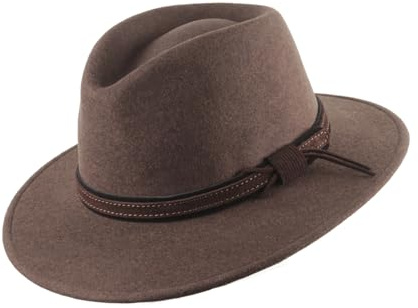 SCIPPIS Wollhut Austin – Wasserabweisender Outback-Hut aus 100% Wolle, knautschbar, Made in Germany – Braun-Melange oder Grau-Melange – Herren & Damen – S bis XL
