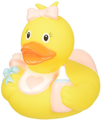 lll Badeente Quietscheente Baby Mädchen mit Rassel, Lätzchen und Flasche