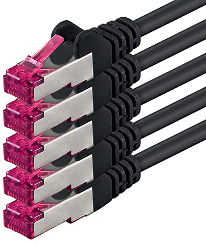 1aTTack.de 7,5m - noir - 5 pièces - câble réseau CAT6a (10Gb/s) S-FTP CAT 6a Lankacable - certifié GHMT PIMF 500 MHz Cat5 Cat5e Cat6 Cat6a Cat7 pour switch, routeur, modem, Internet
