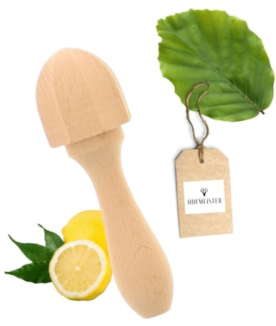 HOFMEISTER® Zitronenpresse aus Holz, 14 cm, einfaches Auspressen von Zitronen & Orangen, Saftpresse für Zitrusfrüchte, stabile Entsafter, aus Buchen-Holz