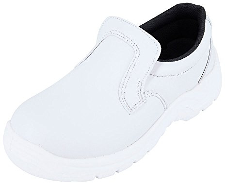 Chaussure de Cuisine Blanche Forme Mocassin Idéale Chaussure Industrie Agro Alimentaire avec Protection ISO20346 Forme Mocassin de Cuisine Pointure 41