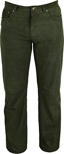 Fuente Leather Wears Jagd Lederhose Herren lang- Lange Lederhose Damen - Lederjeans- Echt Leder festem Nubuk - Lederhose Jeans 501 Olive- Motorrad Lederjeans