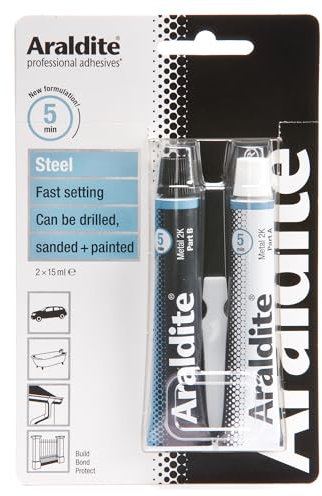Araldite 2-Part Steel Epoxy, 2x 15ml Tubes. Metal to Metal Glue for Durable Bonding & Repairs. Usable for Ceramic, Wood and Glass Glue