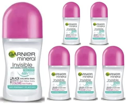 Garnier Mineral Invisible Black,White & Colors Roll-on Anti-Transpirant,50 ml (6er Pack)