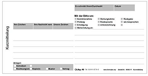 3er Pack Kurzmitteilung Kurzbrief Kurzanschreiben - 3 Blöcke á 100 Blatt 1/3 DIN A4, Kurzanschreiben Kurznotiz