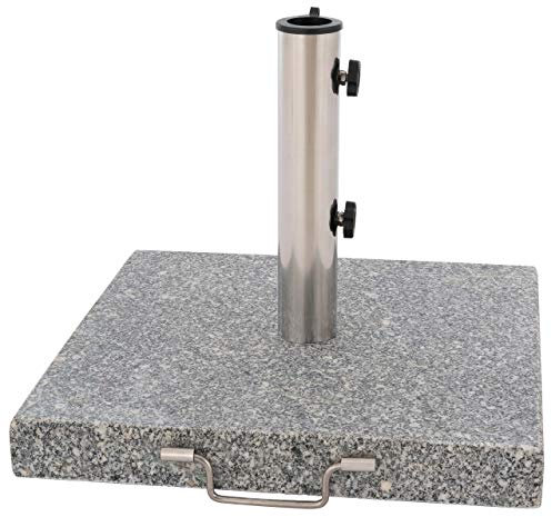 Nexos Sonnenschirmständer 30kg polierter Granit Edelstahl eckig 45 x 45 cm Schirmständer mit Griff und Rollen