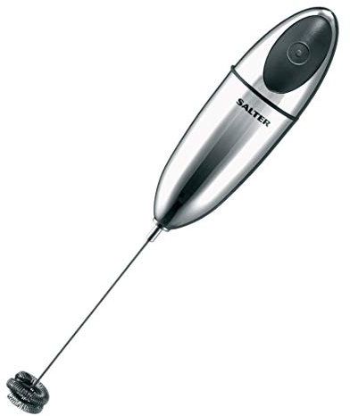 Salter Milk Frother – Handheld Electric Frothing Whisk Multi Purpose Double Coil Hot or Cold Frothiness Froth Milkshake Sauce Cappuccino Latte Coffee Easy Clean Stainless Steel Kitchen Accessory