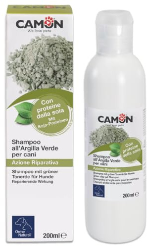 CAMON | Shampoo Cane e Gatto Argilla Verde con Olio di Ricino e Proteine della Soia, Azione Cicatrizzante, Pulente e Ristrutturante, 200ml