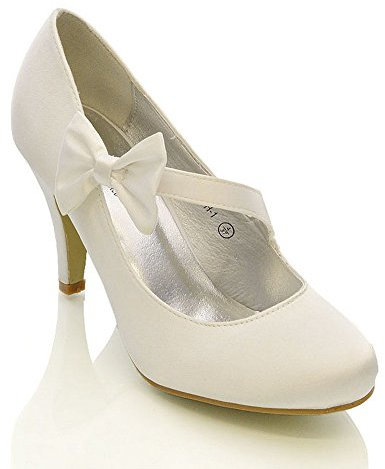Womens Bridal Stiletto White Ivory Satin Ladies Heels Wedding Bridesmaid Court Shoes Size 3 4 5 6 7 8 (UK 5 / EU 38 / US 7, White Satin)