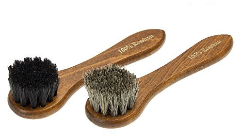 Premium Cremebürste aus feinem Rosshaar zum Auftragen von Schuhcreme und Schuhwachs - Die Auftragsbürste für die professionelle Schuhpflege - Set mit 2 Stück - Made in Germany