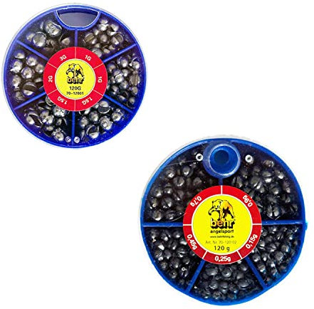 Behr Schrotblei Sortiment 2 x 120 g grob mittel Angelblei Set Klemmblei in Drehdosen