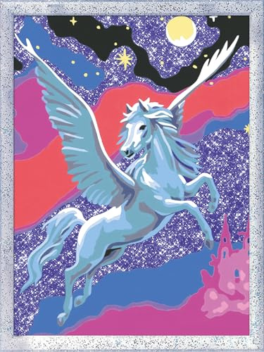 Ravensburger CreArt 28641 - Stolzer Pegasus - målning av nummerhäst för barn från 7 år och uppåt, målningsset med ram, pensel och akrylfärger, present till flickor och pojkar, med glitter