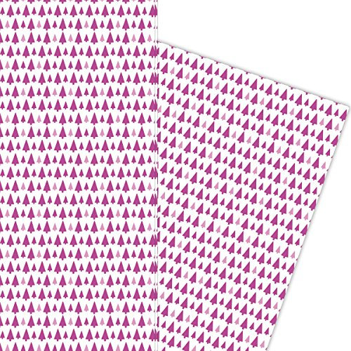 Kartenkaufrausch Grafische Weihnachtsbaum Weihnachtspapier Set, Dekor Geschenkpapier zu Weihnachten Musterpapier, Designpapier zum Einpacken, basteln, 4 Bögen, 32 x 48cm, in rosa lila