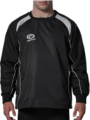 Optimum Top Training Contact Boys' Windbreaker: Waterproof, Insulated Sportswear for Football, Rugby, Sport - Long Sleeve, Elastic Cuffs, Warm Pullover Jacket for Running, Hiking - Black/White, SB