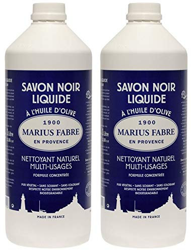 Marius Fabre - NERO SAPONE LIQUIDO DI MARSIGLIA all'olio d'oliva - Natural Multi-Purpose Cleaner - Set di 2 bottiglie da 1 litro