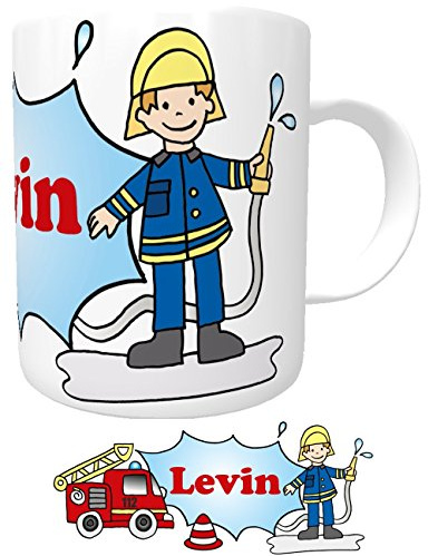 Kilala Kinder-Tasse Feuerwehr mit Wunschname Namenstasse Feuerwehrmann Feuerwehrauto Geburtstags-Geschenk Löschzwerge