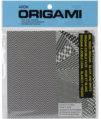 Aitoh Double Sided Origami Paper, 5.875 by 5.875-Inch, Black and White, 24 sheets