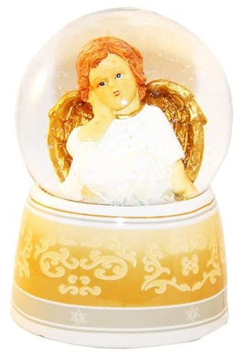 20039 Schneekugel Engel beige/weiß mit Spieluhr 140mm hoch Schüttelkugel Angel Nostalgie Gold